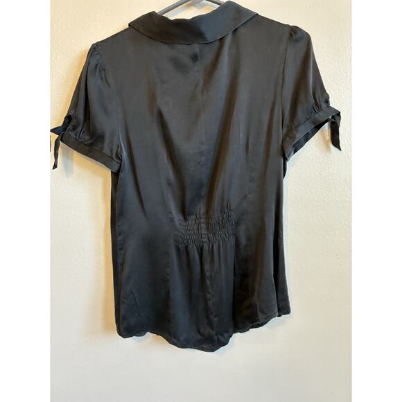 Y2K Bebe Black Silk Whimsygoth Top Classic SteamPunk Emo Cinched Waist Blouse M - Picture 10 of 16